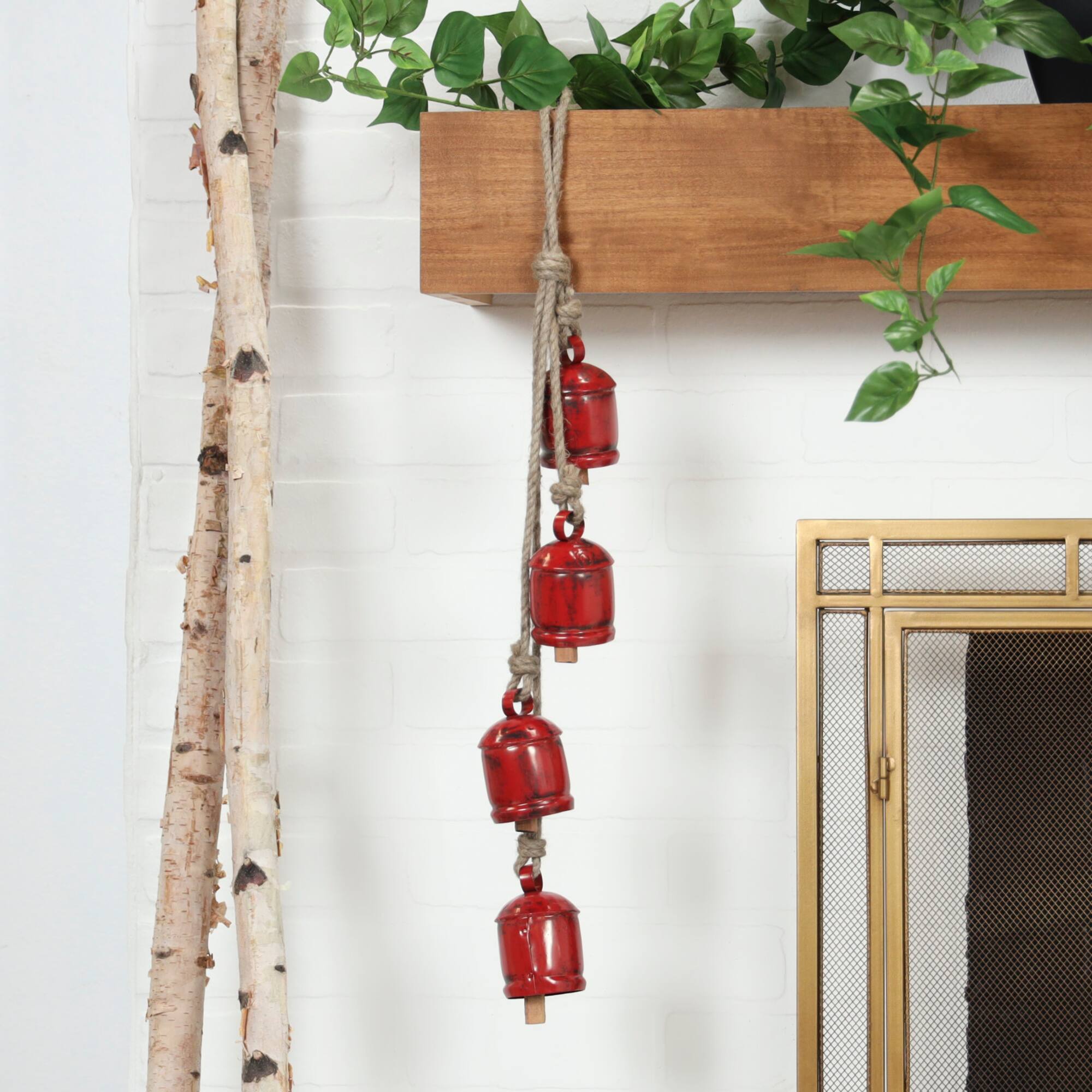 29" Metal Decorative Bell Cluster with Jute Hanging Rope